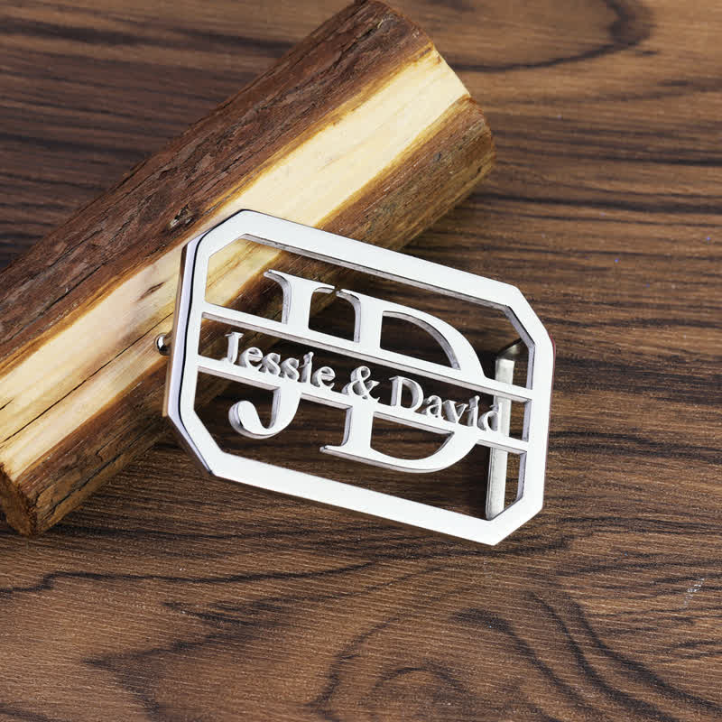 Custom Name & Initials Silver DIY Buckle Leather Belt