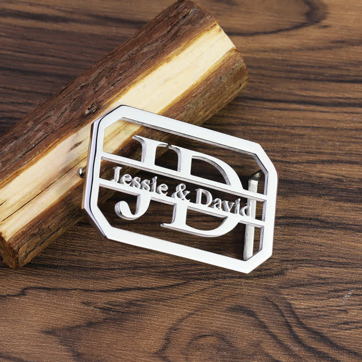 Custom Name & Initials Silver DIY Buckle Leather Belt