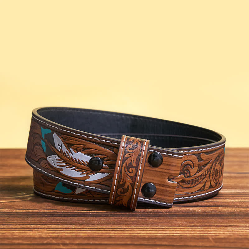 Rectangular Custom Initials DIY Buckle Leather Belt - Gold - Brown Feather Belt - 40 - image 10