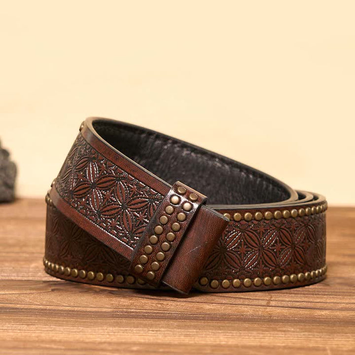 Infinity Note Custom Name DIY Buckle Leather Belt - Silver - Brown Rivet Belt - 42 - image 9