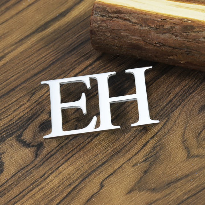 Custom Large Initials Silver DIY Buckle Leather Belt