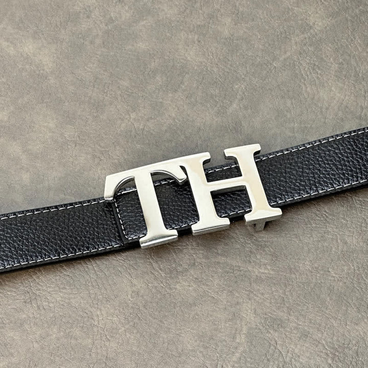 Custom Large Initials Silver DIY Buckle Leather Belt - image 0