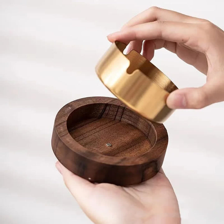 Personalized Custom Handmade Wooden Ashtray With Lid - Gold - image 1