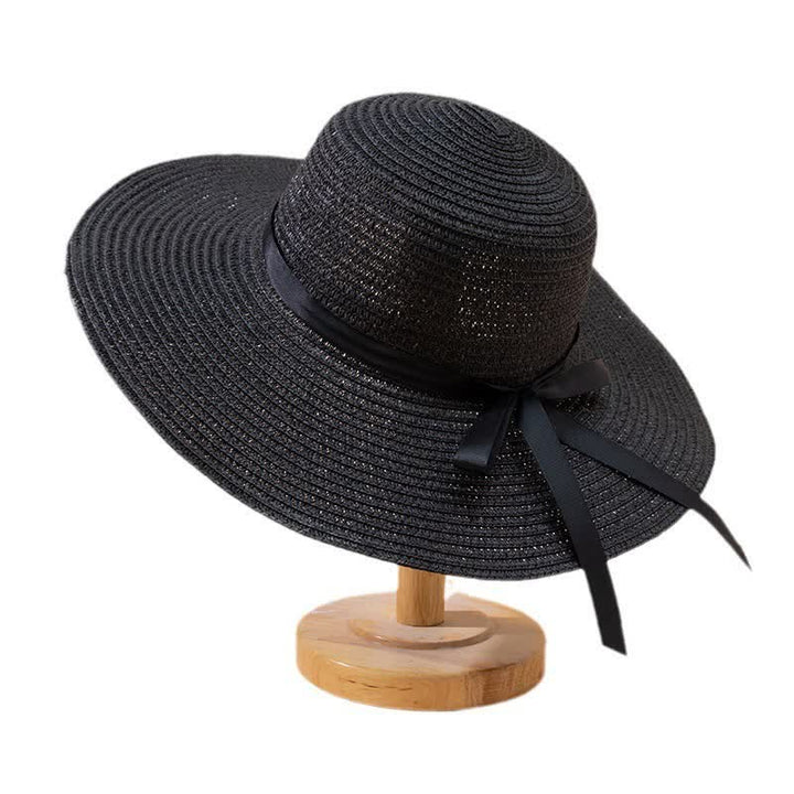 Women's Custom Name Personalized Beach Straw Fedora Hat - Black - Adjustable (22"-22 7/8") - image 9