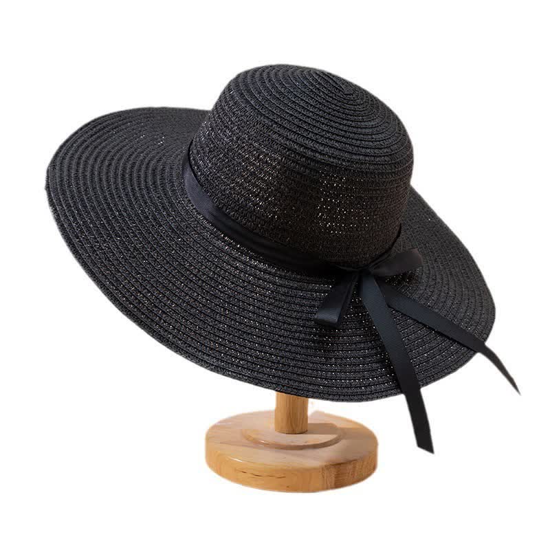 Women's Custom Name Personalized Beach Straw Fedora Hat - Black - Adjustable (22"-22 7/8") - image 9
