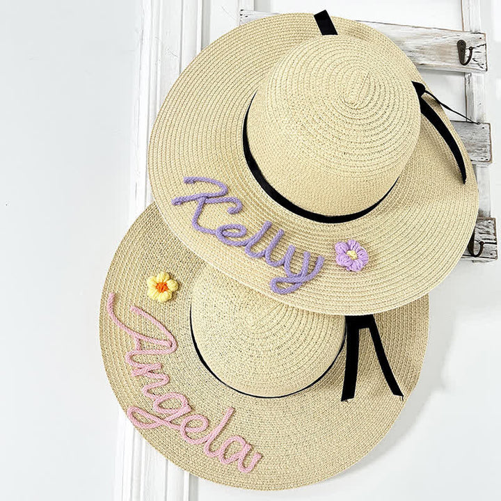 Women's Custom Name Personalized Beach Straw Fedora Hat