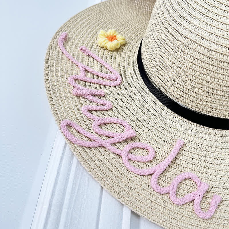 Women's Custom Name Personalized Beach Straw Fedora Hat