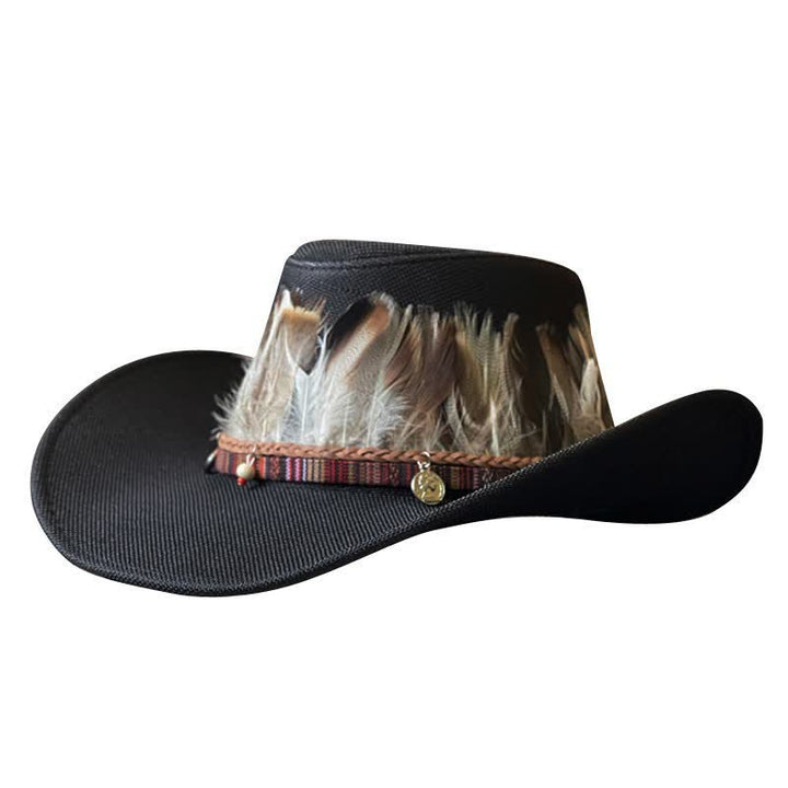 Large Brim Ethnic Style Feather Band Western Cowboy Hat - image 0