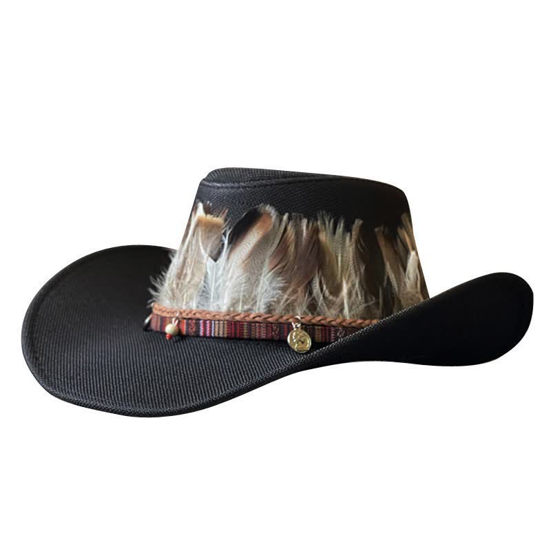Large Brim Ethnic Style Feather Band Western Cowboy Hat - image 0