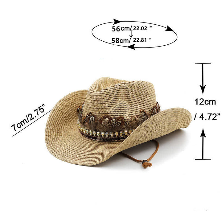 Summer Feather Band Classic Straw Cowboy Hat - image 3