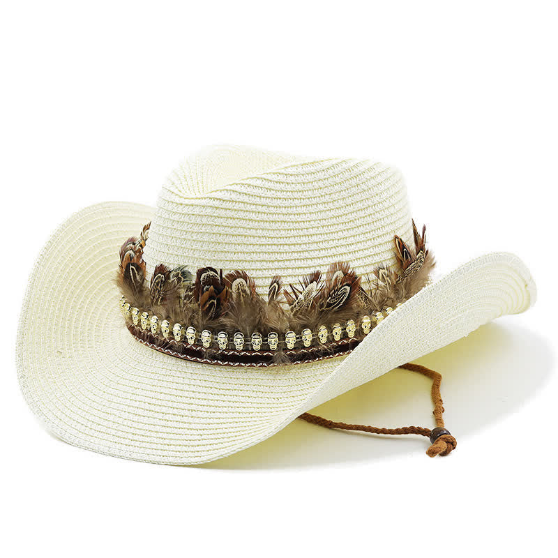 Summer Feather Band Classic Straw Cowboy Hat - Ivory - M (22"-22 7/8") - image 8