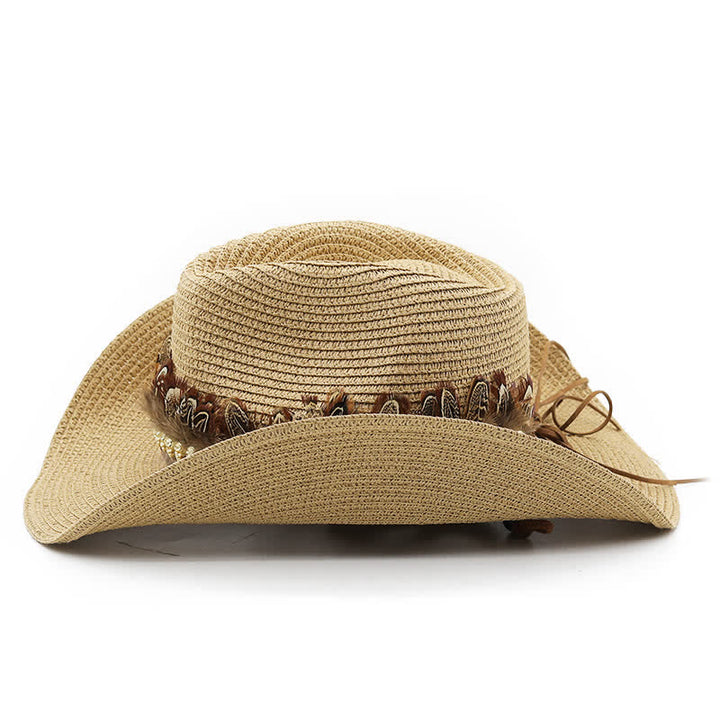 Summer Feather Band Classic Straw Cowboy Hat - image 2