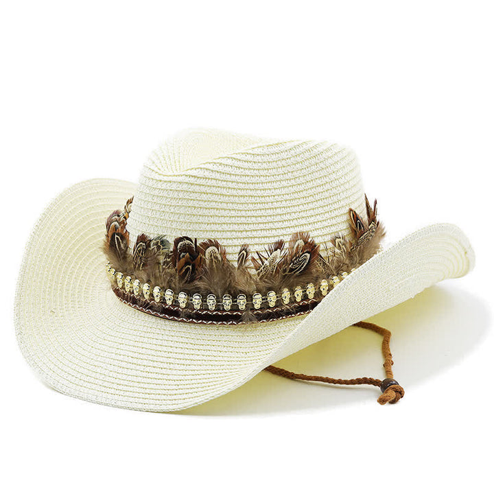 Summer Feather Band Classic Straw Cowboy Hat - Ivory - M (22"-22 7/8") - image 8