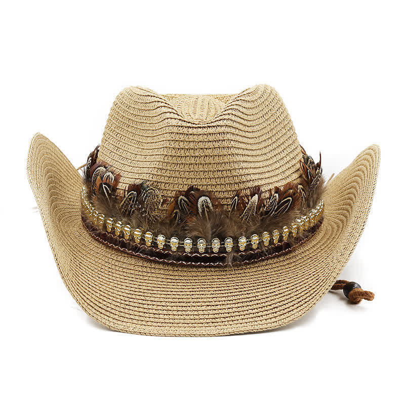 Summer Feather Band Classic Straw Cowboy Hat
