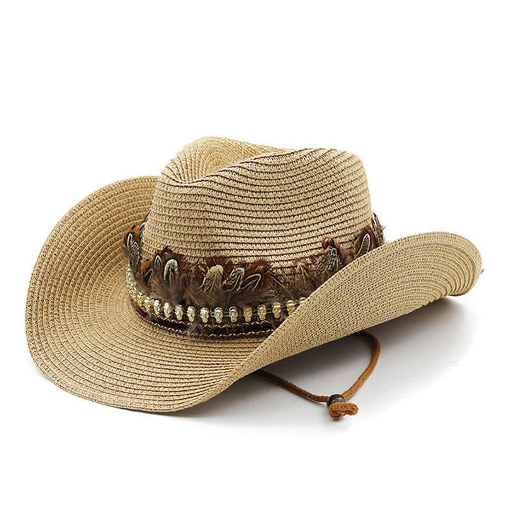 Summer Feather Band Classic Straw Cowboy Hat