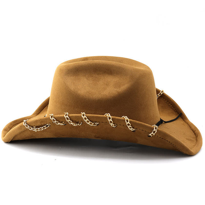 Punk Golden Metal Chain All-Season Suede Velvet Cowboy Hat