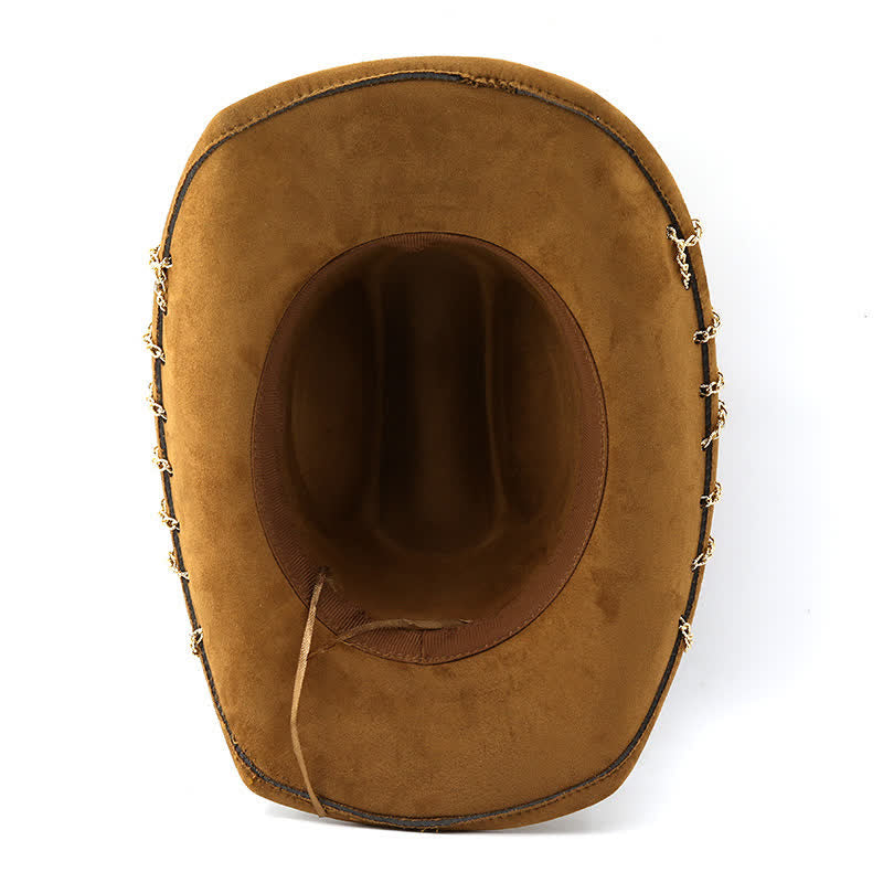 Punk Golden Metal Chain All-Season Suede Velvet Cowboy Hat