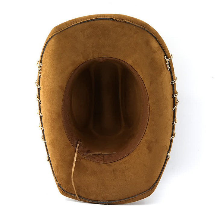 Punk Golden Metal Chain All-Season Suede Velvet Cowboy Hat