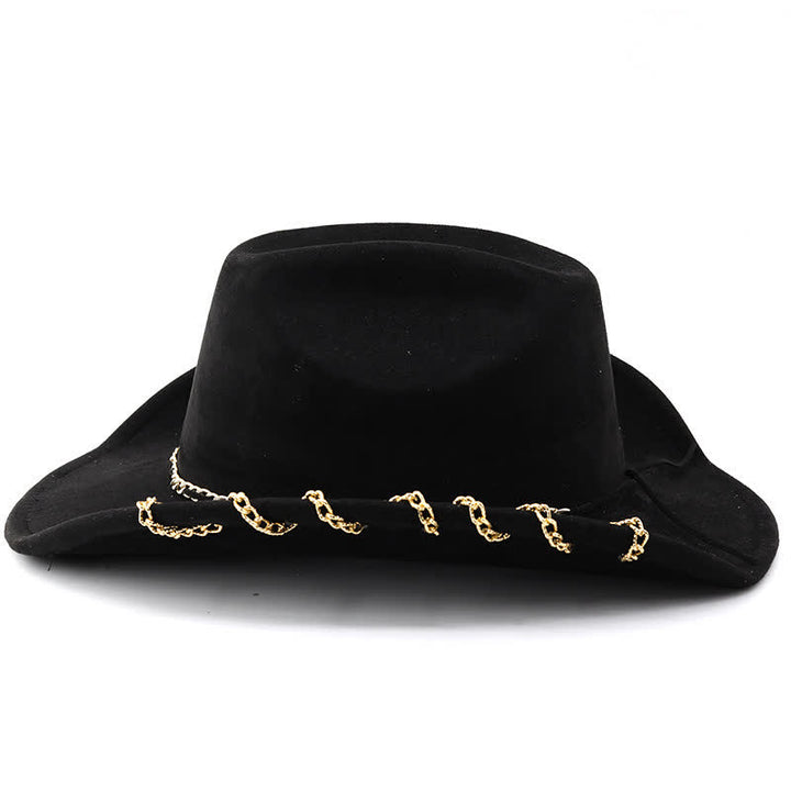 Punk Golden Metal Chain All-Season Suede Velvet Cowboy Hat