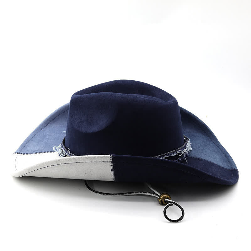 Navy & White Contrast Color Faux Suede Velvet Cowboy Hat