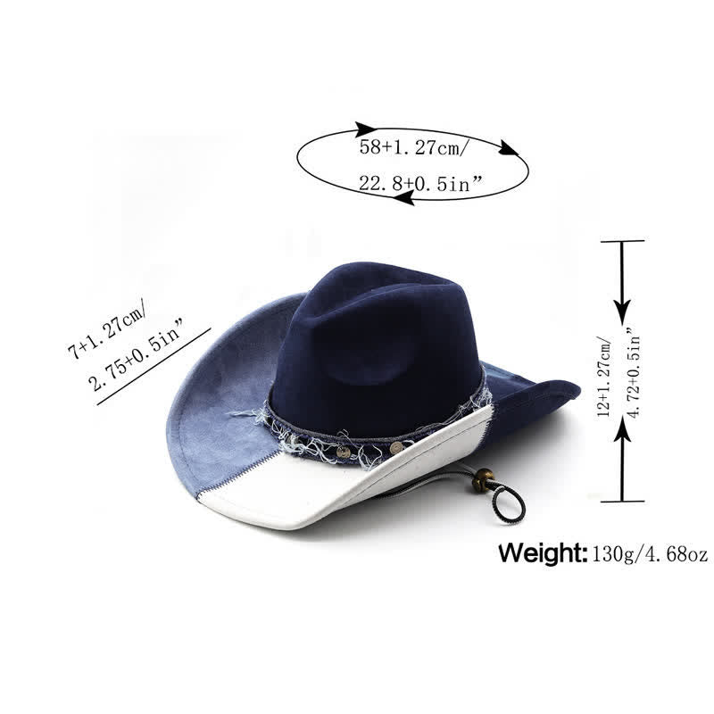 Navy & White Contrast Color Faux Suede Velvet Cowboy Hat