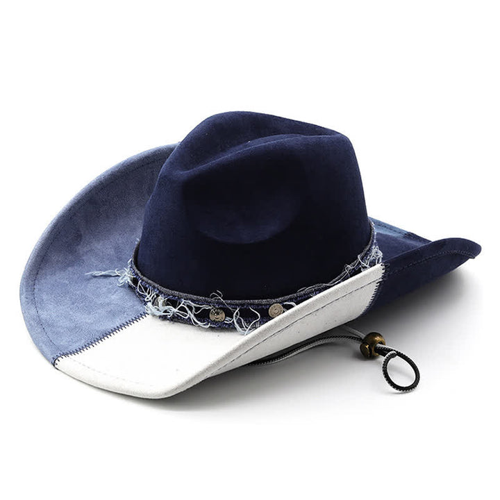 Navy & White Contrast Color Faux Suede Velvet Cowboy Hat