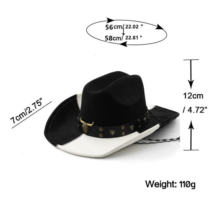 Contrast Black & White Bull Rivets Band Faux Suede Cowboy Hat