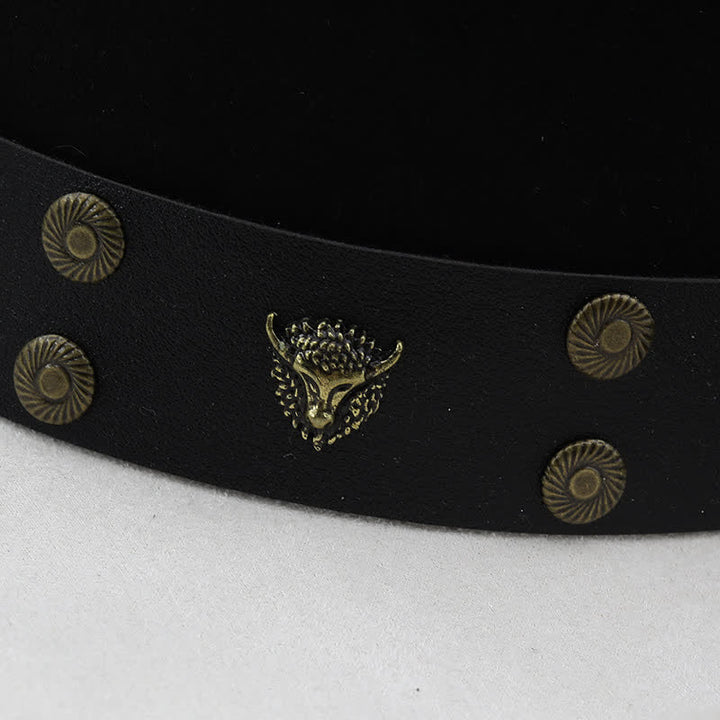 Contrast Black & White Bull Rivets Band Faux Suede Cowboy Hat