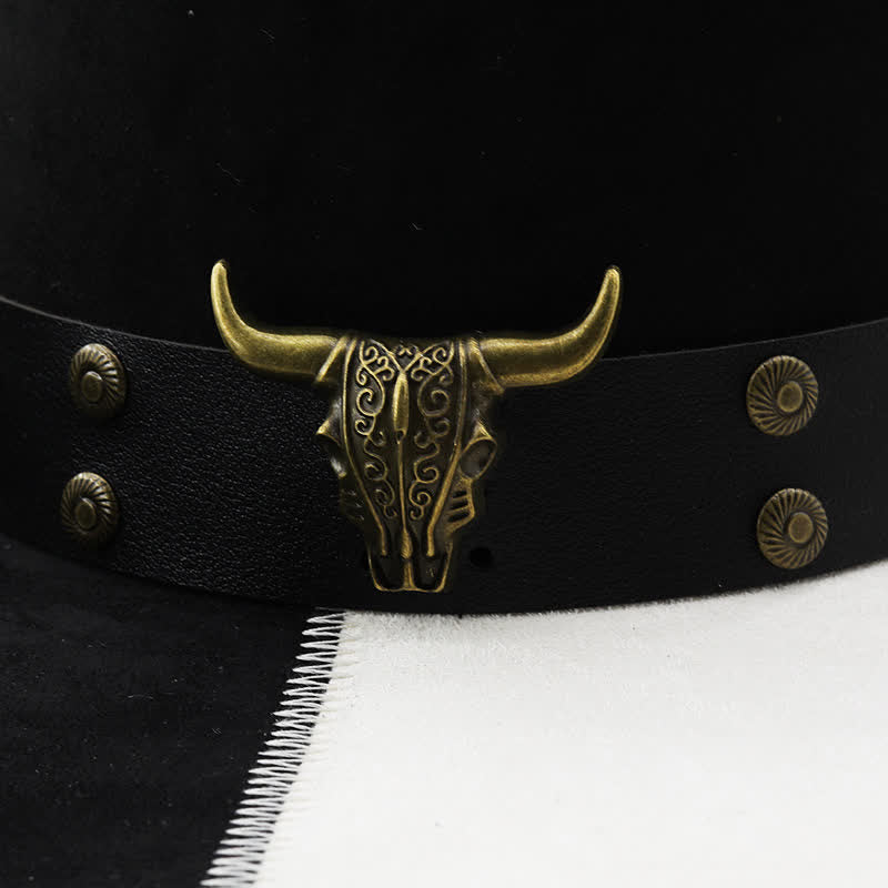 Contrast Black & White Bull Rivets Band Faux Suede Cowboy Hat