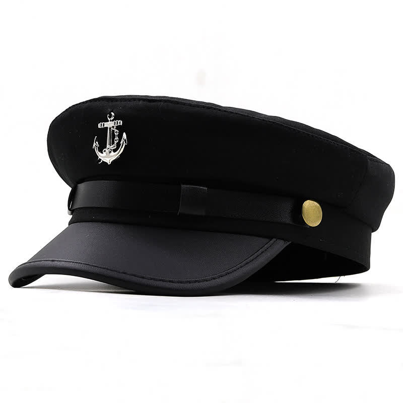 Women's Ship Anchor Navy Cap Flat Top Beret Hat - Black - M (22 1/2"-22 7/8") - image 9