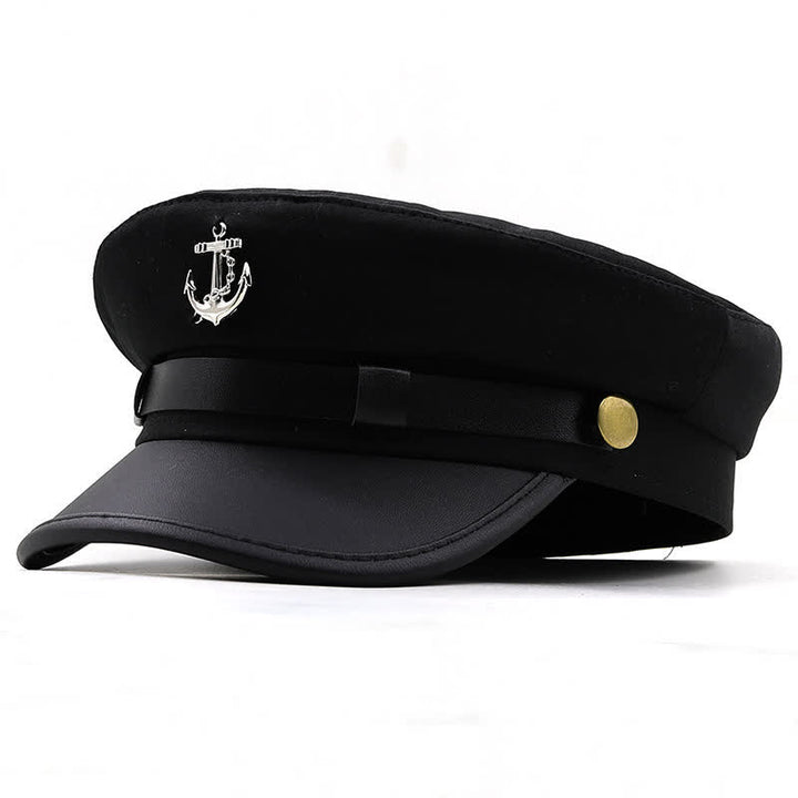 Women's Ship Anchor Navy Cap Flat Top Beret Hat - Black - M (22 1/2"-22 7/8") - image 9