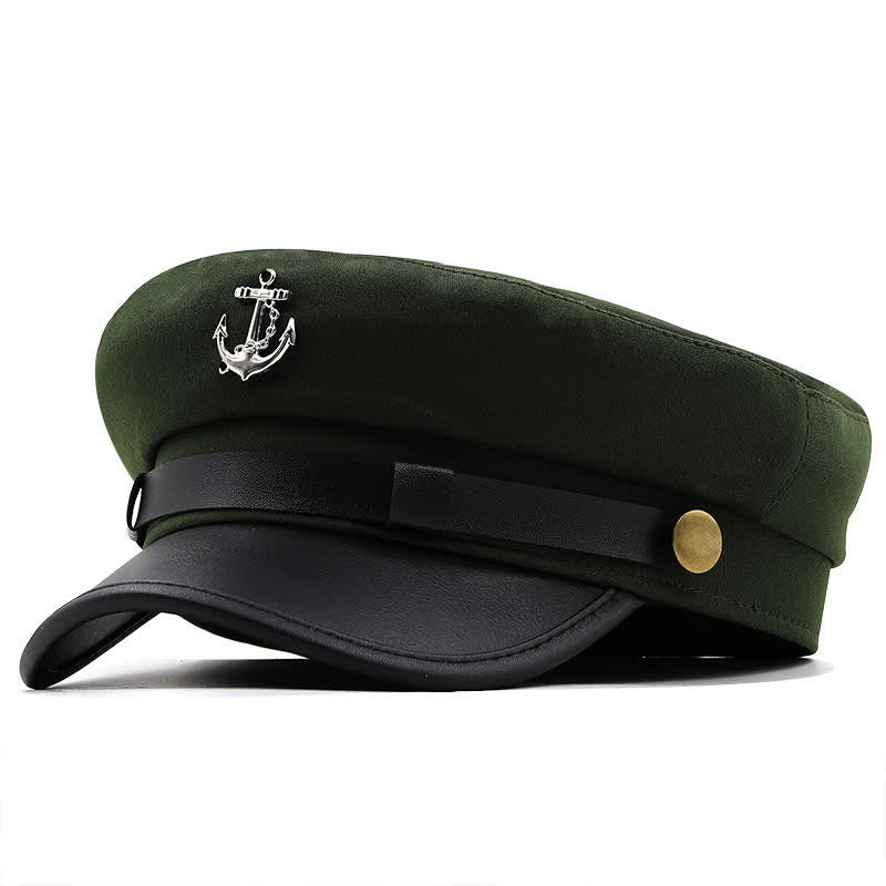 Women's Ship Anchor Navy Cap Flat Top Beret Hat - Army Green - M (22 1/2"-22 7/8") - image 11