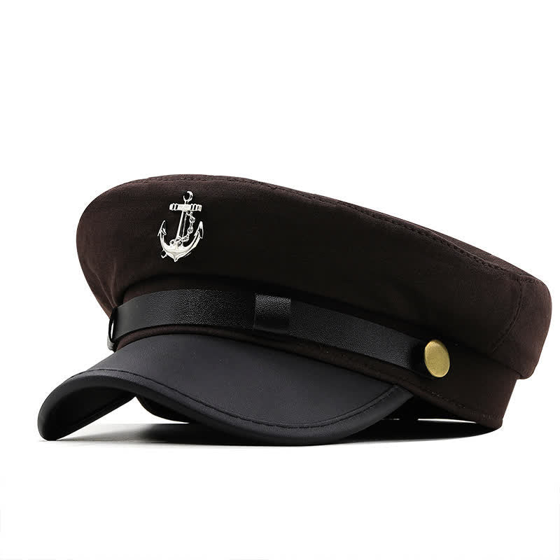 Women's Ship Anchor Navy Cap Flat Top Beret Hat - Coffee - M (22 1/2"-22 7/8") - image 12
