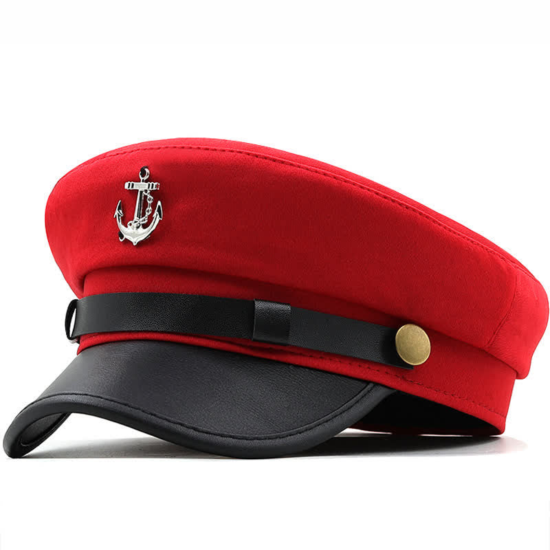 Women's Ship Anchor Navy Cap Flat Top Beret Hat - Red - M (22 1/2"-22 7/8") - image 1