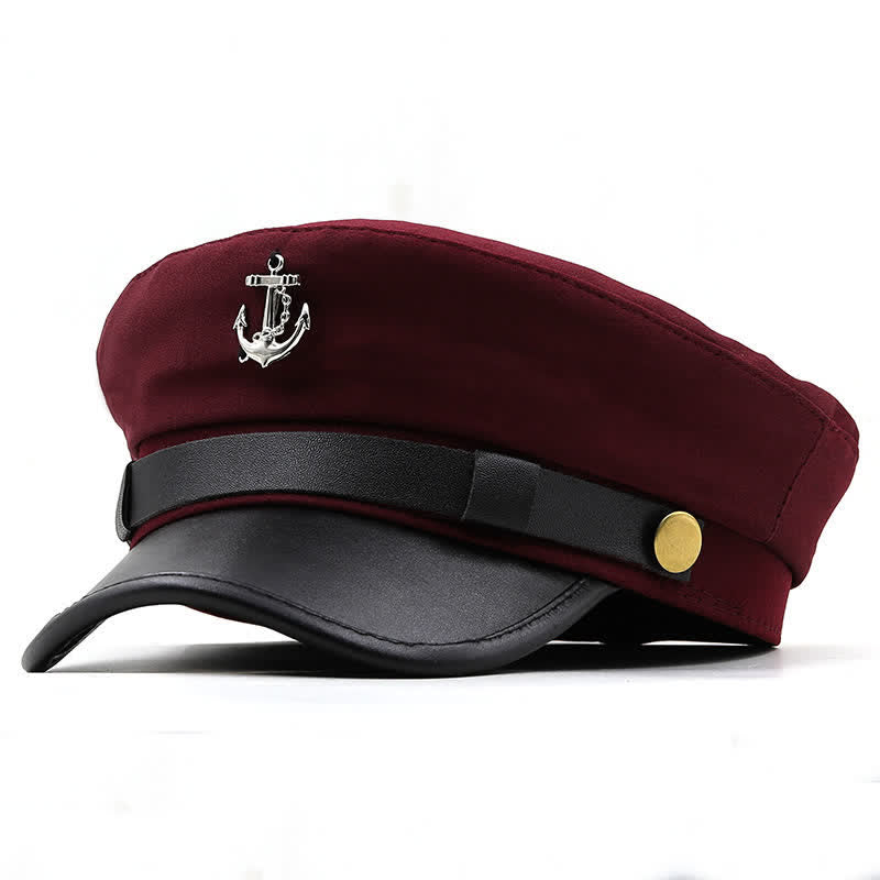 Women's Ship Anchor Navy Cap Flat Top Beret Hat - Burgundy - M (22 1/2"-22 7/8") - image 10