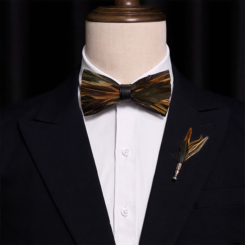 Kid's DarkSlateGray Feather Bow Tie with Lapel Pin - image 1