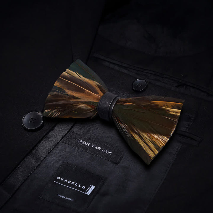 Kid's DarkSlateGray Feather Bow Tie with Lapel Pin