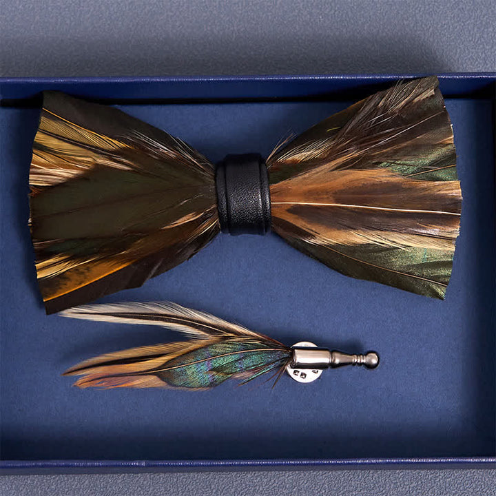 Kid's DarkSlateGray Feather Bow Tie with Lapel Pin