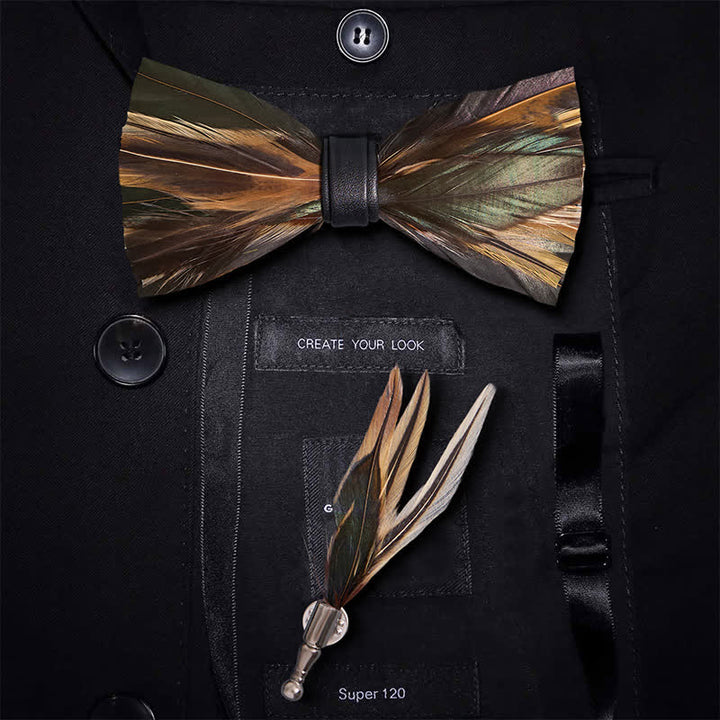 Kid's DarkSlateGray Feather Bow Tie with Lapel Pin - Adult - image 0