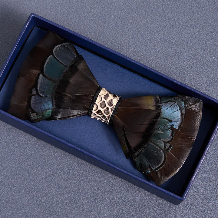 Purple & Blue Snake Pttern Feather Bow Tie