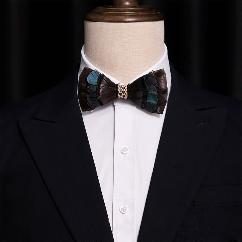 Purple & Blue Snake Pttern Feather Bow Tie - image 1