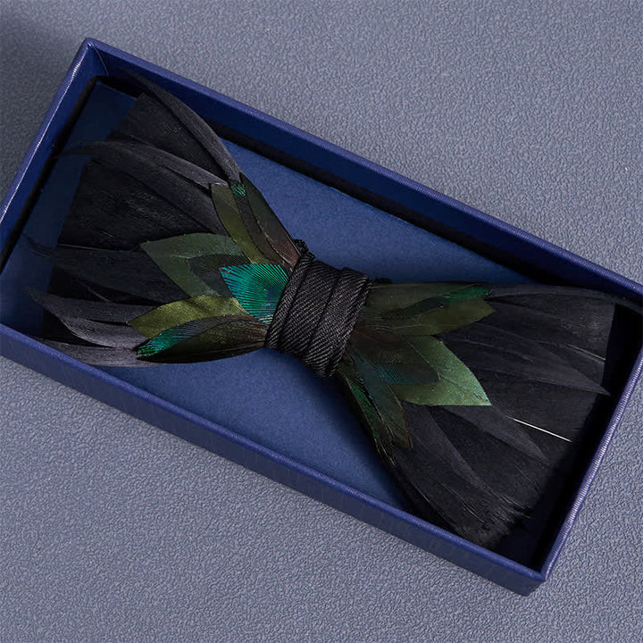 Fancy Black & Green Feather Bow Tie - image 2