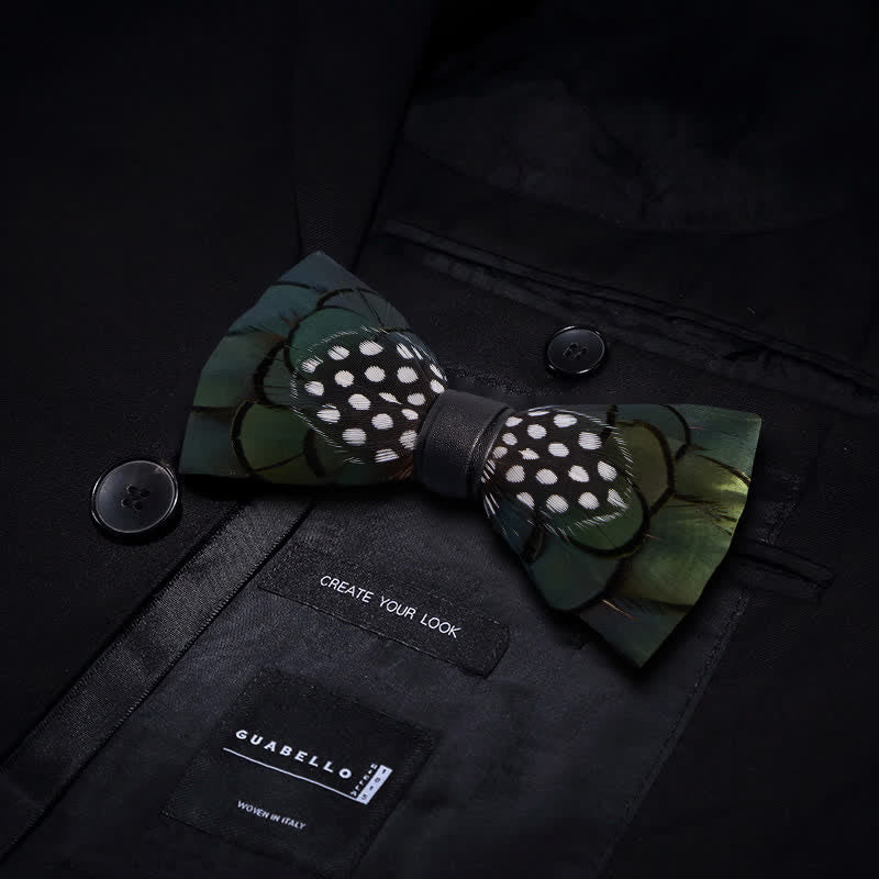 Chic Dark Green Feather Bow Tie with Lapel Pin