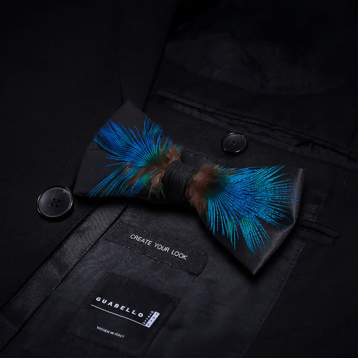 Classy Blue & Black Feather Bow Tie