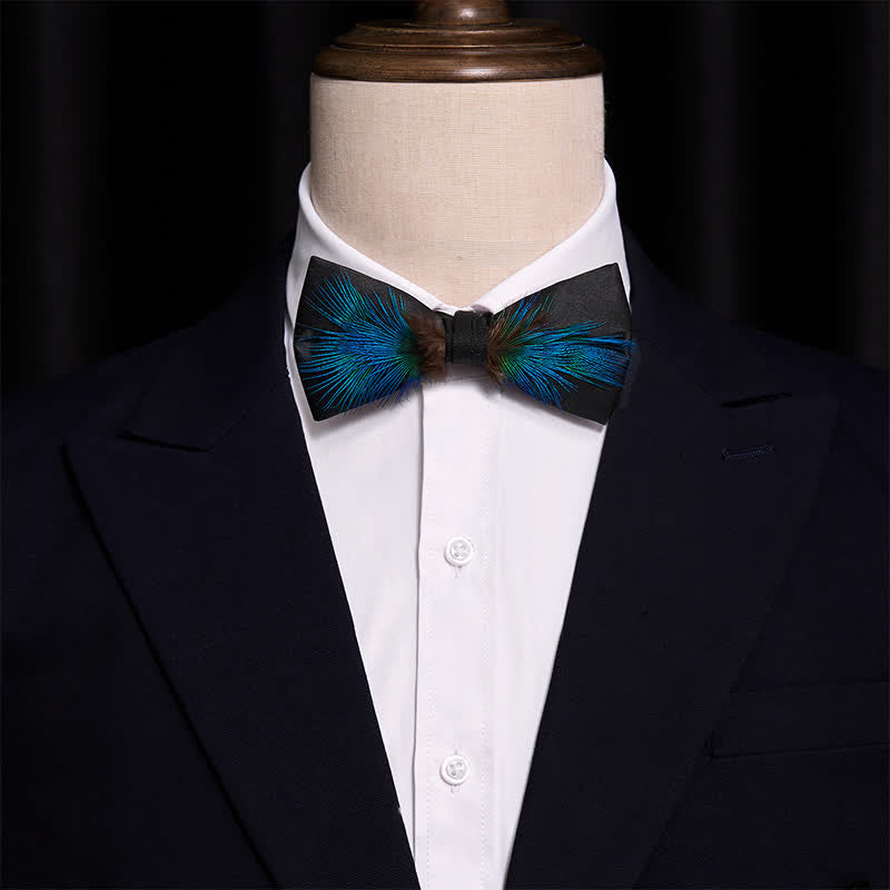 Classy Blue & Black Feather Bow Tie