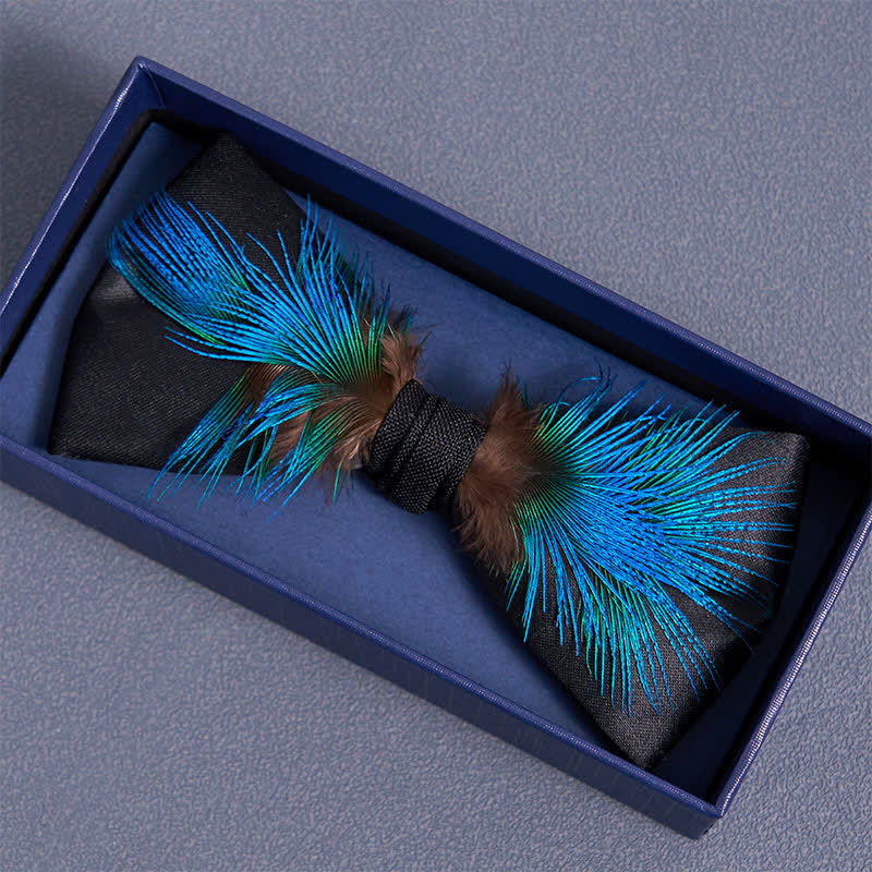Classy Blue & Black Feather Bow Tie