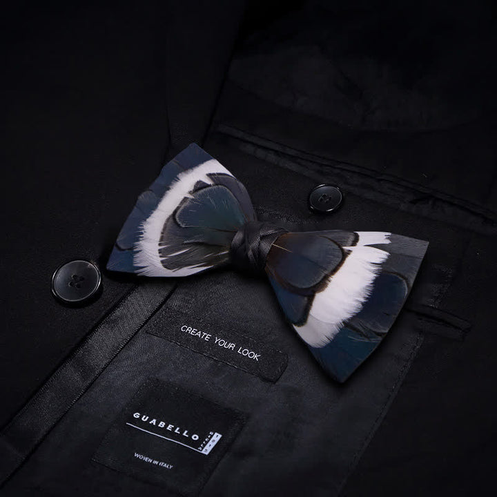 Blue & White Wildness Feather Bow Tie