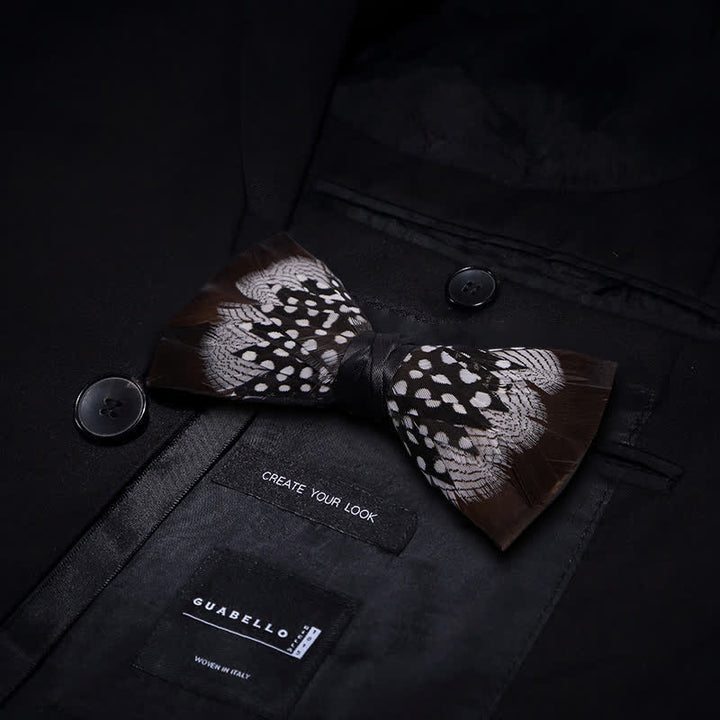 Black & White Polka Dotted Rooster Feather Bow Tie