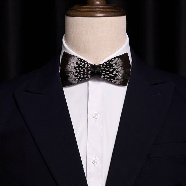 Black & White Polka Dotted Rooster Feather Bow Tie