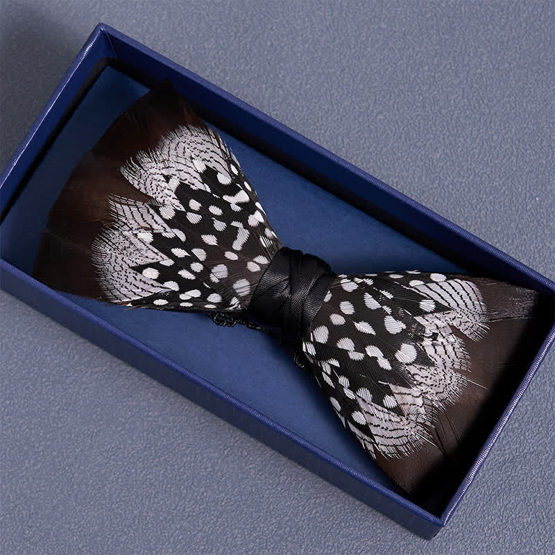 Black & White Polka Dotted Rooster Feather Bow Tie